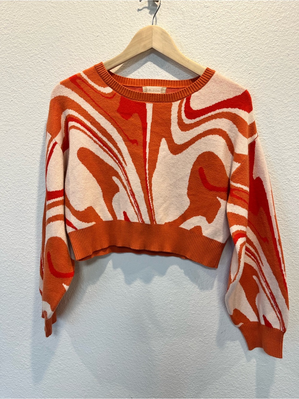 Altar'd State Orange and Cream Swirl Cropped Crewneck Sweater